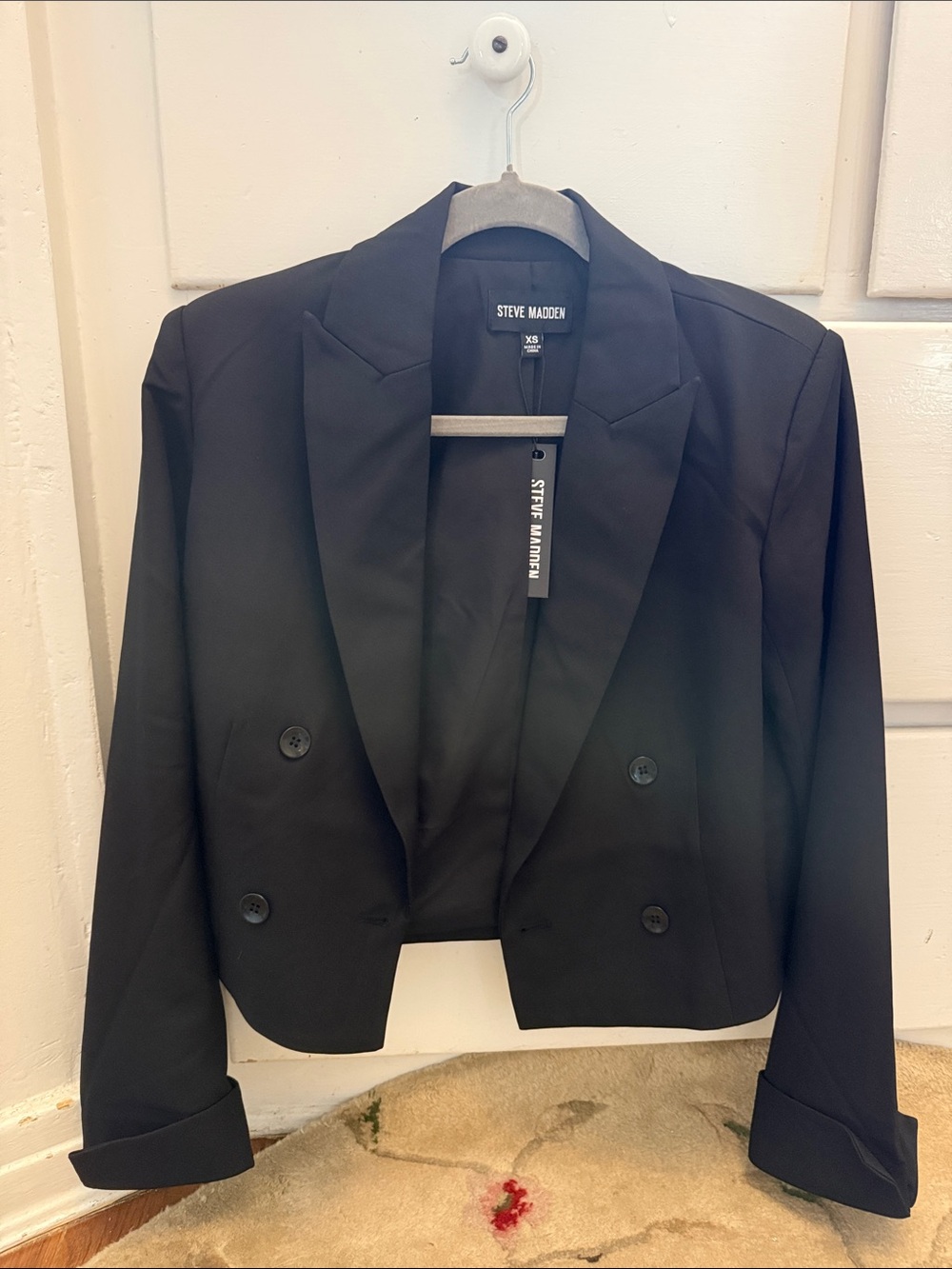 Steve Madden Black Cropped Double-Breasted Blazer Jacket